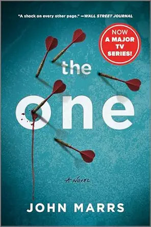 Book cover of 'The One' by John Marrs with arrows and a blue background