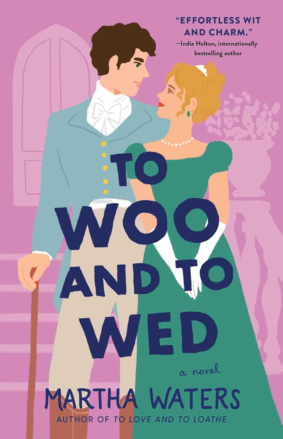 Book cover of 'To Woo and To Wed' with a couple in formal attire against a pink background.