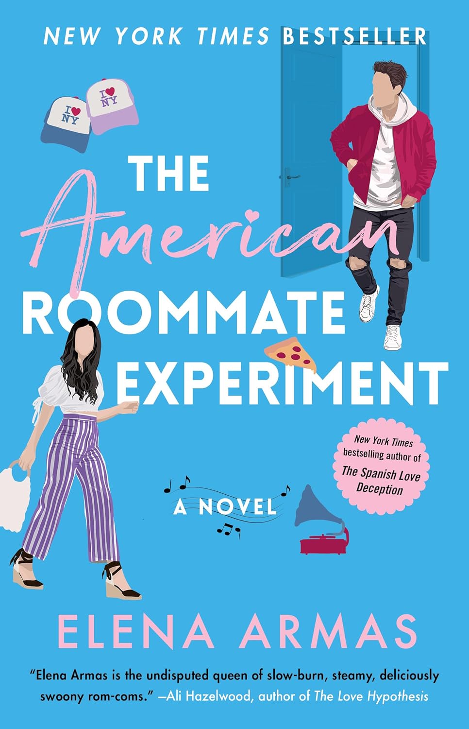 Book cover of 'The American Roommate Experiment' by Elena Armas with two people and a blue background.