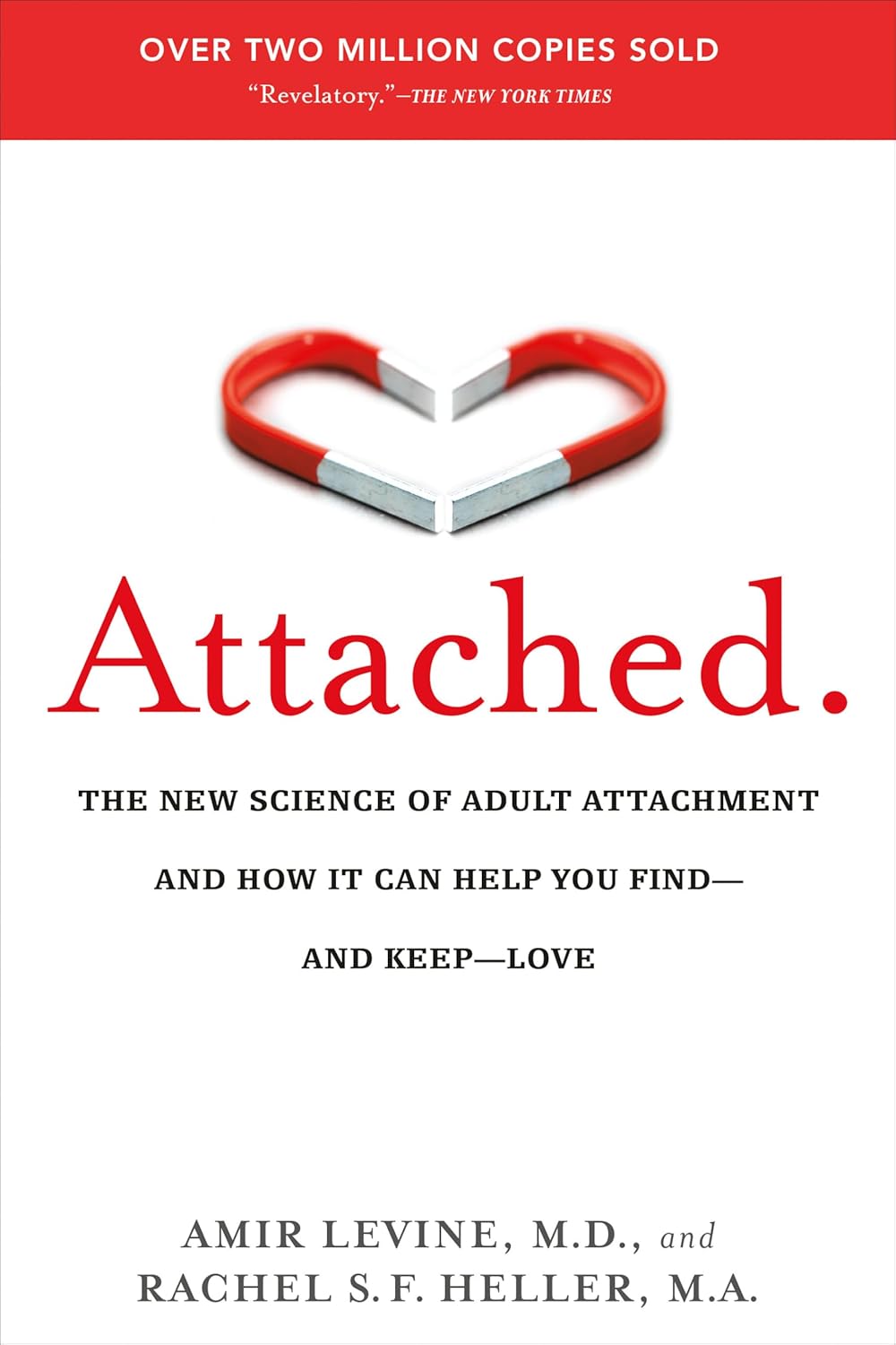 Book cover of 'Attached' with a red heart and two bars on a white background