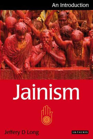 Book cover of 'Jainism: An Introduction' with red background and Jain symbols.