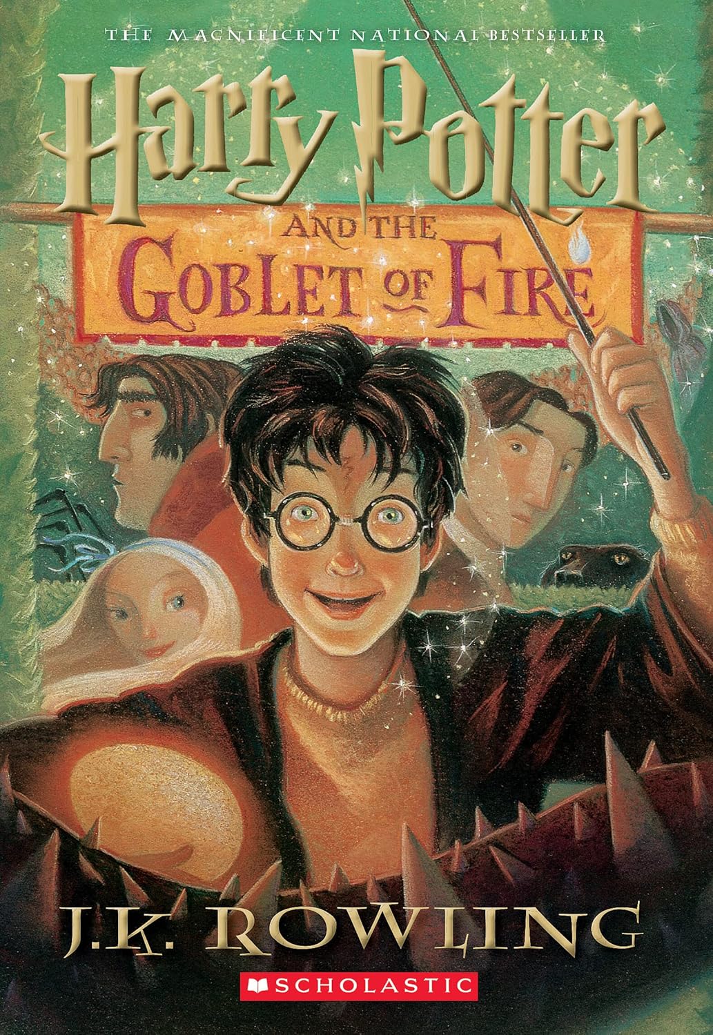 Book cover of 'Harry Potter and the Goblet of Fire' by J.K. Rowling with characters from the series.
