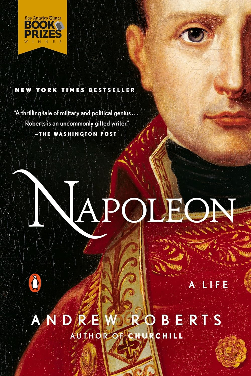 Book cover of 'Napoleon: A Life' by Andrew Roberts with a portrait of Napoleon on a dark background.