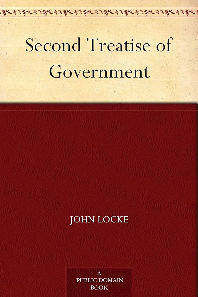 Book cover of 'Second Treatise of Government' by John Locke with a beige and red design.