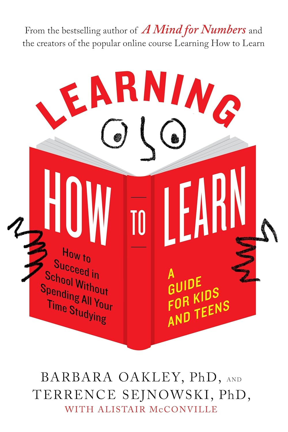 Book cover of 'Learning How to Learn' by Barbara Oakley and Terrence Sejnowski with a red book illustration.