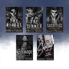 Set of six book covers by Chantele Tessier on a gradient background