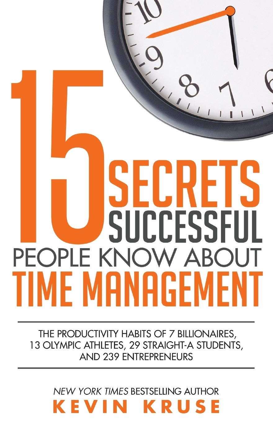 Book cover of '15 Secrets Successful People Know About Time Management' with a clock and orange text.
