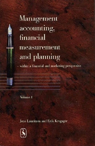Book cover of 'Management accounting, financial measurement and planning' with a pen on a wooden surface.