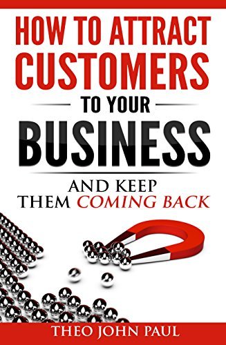 Book cover of 'How to Attract Customers to Your Business and Keep Them Coming Back' by Theo John Paul with a magnet and balls on a red background.