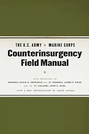Cover of 'The U.S. Army Marine Corps Counterinsurgency Field Manual' with a green background.
