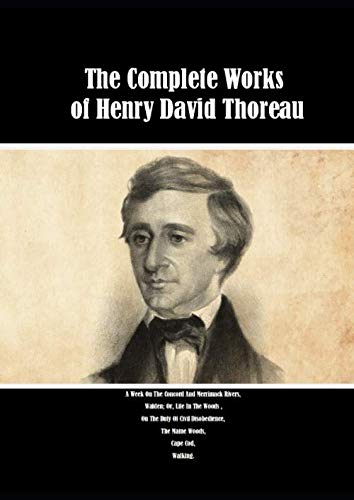 Book cover for 'The Complete Works of Henry David Thoreau' featuring a sepia-toned portrait of Thoreau on a black background with white title text.