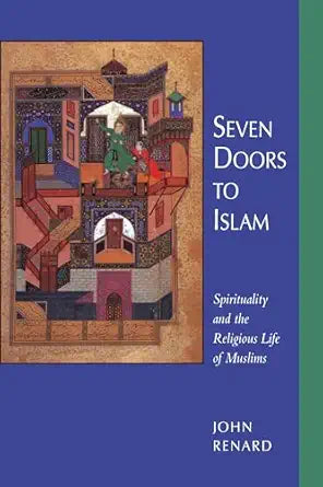 Book cover of 'Seven Doors to Islam' with a colorful architectural illustration on a blue background.