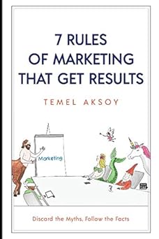 Book cover of '7 Rules of Marketing That Get Results' by Temel Aksoy with illustrations and text.