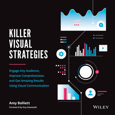 Book cover of 'Killer Visual Strategies' by Amy Balliett with visual design elements on a black background.