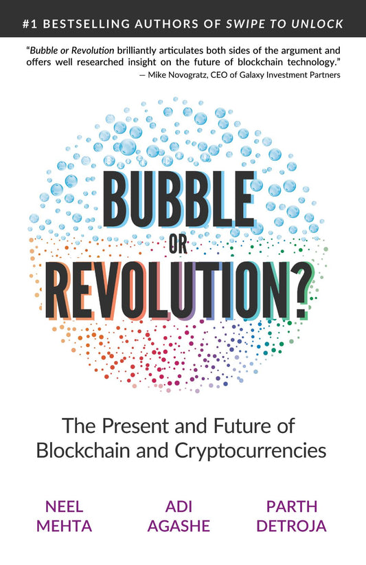 Book cover of 'Bubble or Revolution?' with colorful bubbles and text.