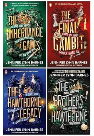 Four book covers from the Inheritance Games series by Jennifer Lynn Barnes.