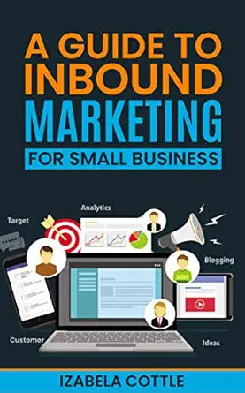 Book cover of 'A Guide to Inbound Marketing for Small Business' by Izabela Cottle with icons and text on a blue background.