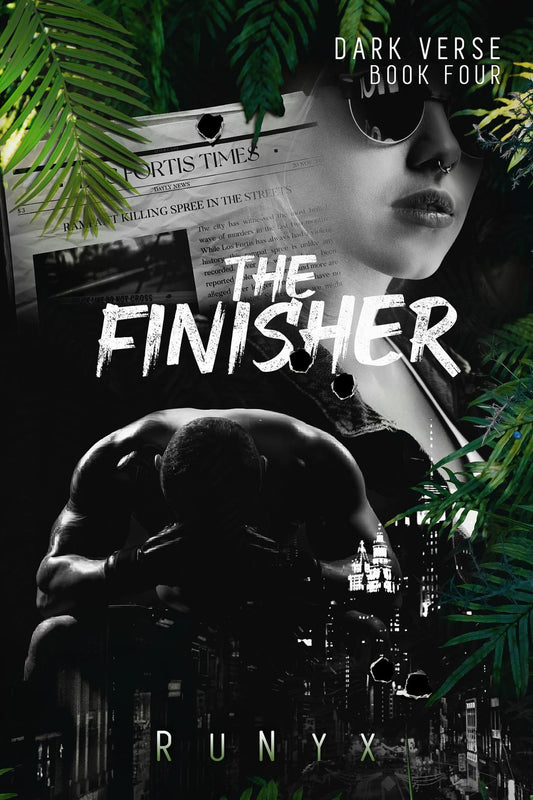 Book cover of 'The Finisher' from 'Dark Verse' series with a silhouette and cityscape.