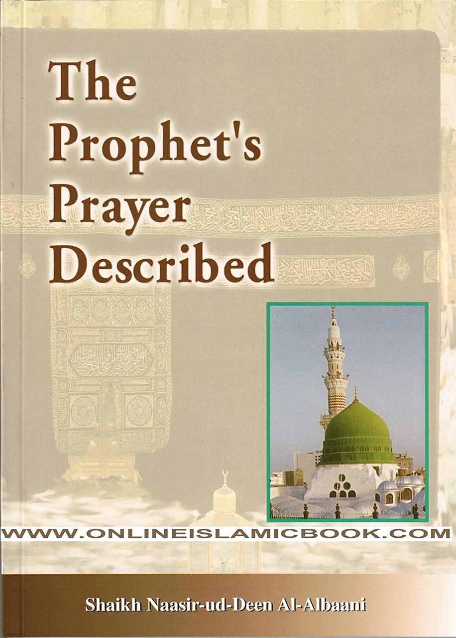 Book cover of 'The Prophet's Prayer Described' with a mosque image on a beige background