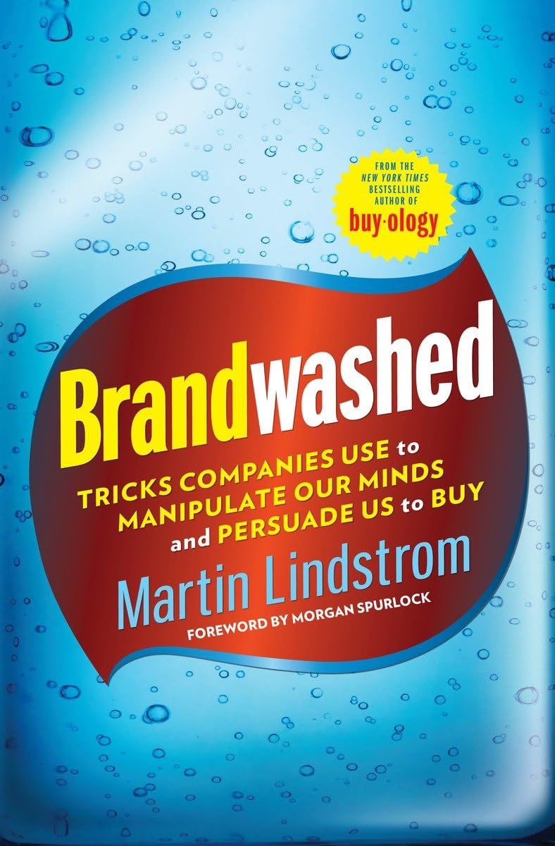 Book cover of 'Brandwashed' by Martin Lindstrom with a blue background and water droplets.
