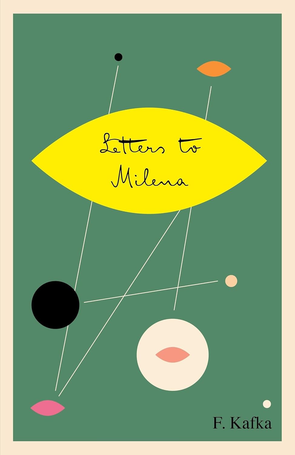 Book cover of 'Letters to Milena' by F. Kafka with abstract shapes on a green background