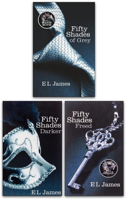 Three book covers of 'Fifty Shades' series by E L James on a white background.
