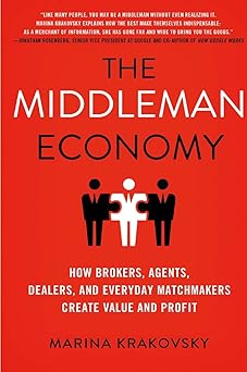Book cover of 'The Middleman Economy' by Marina Krakovsky on a red background