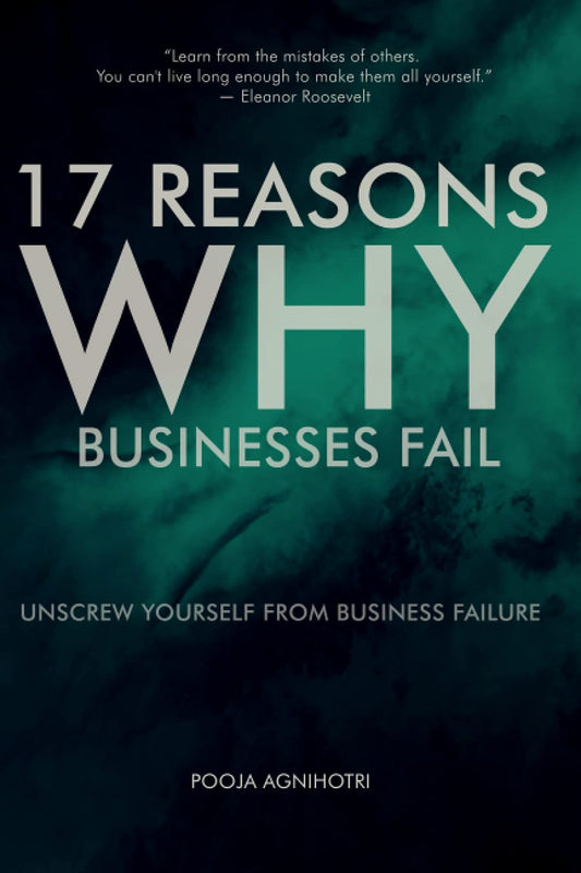 Book cover of '17 Reasons Why Businesses Fail' with a dark background and text.