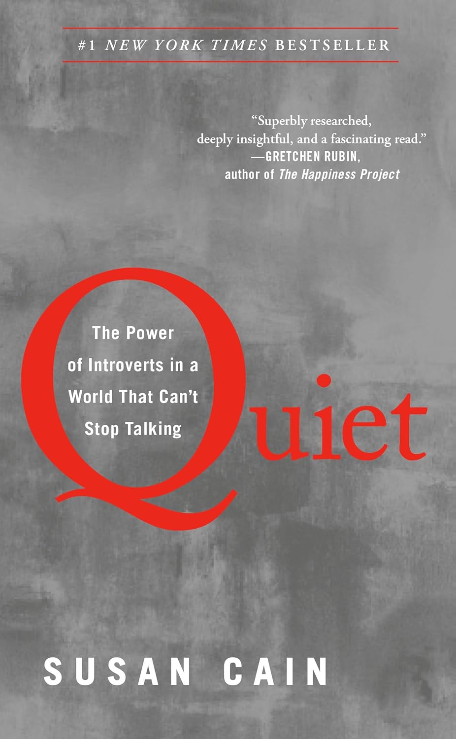 Book cover of 'Quiet' by Susan Cain with a gray background and red text.