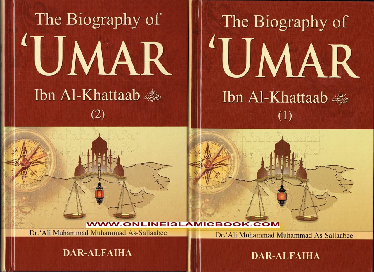 Two books titled 'The Biography of Umar Ibn Al-Khattaab' by Dar-AlFaiha on a white background.