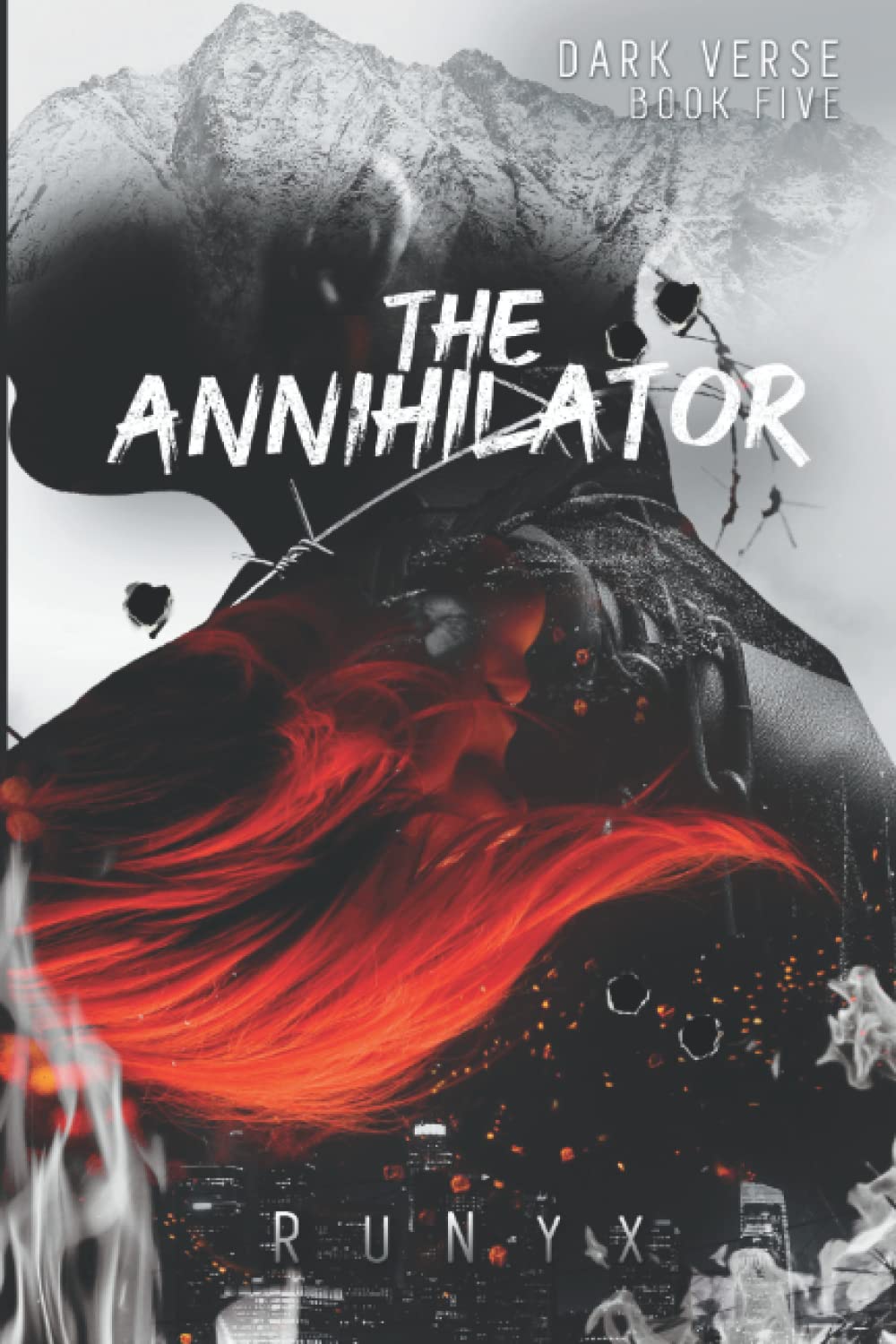 Book cover of 'The Annihilator' from the Dark Verse series, featuring a large robot with red accents.