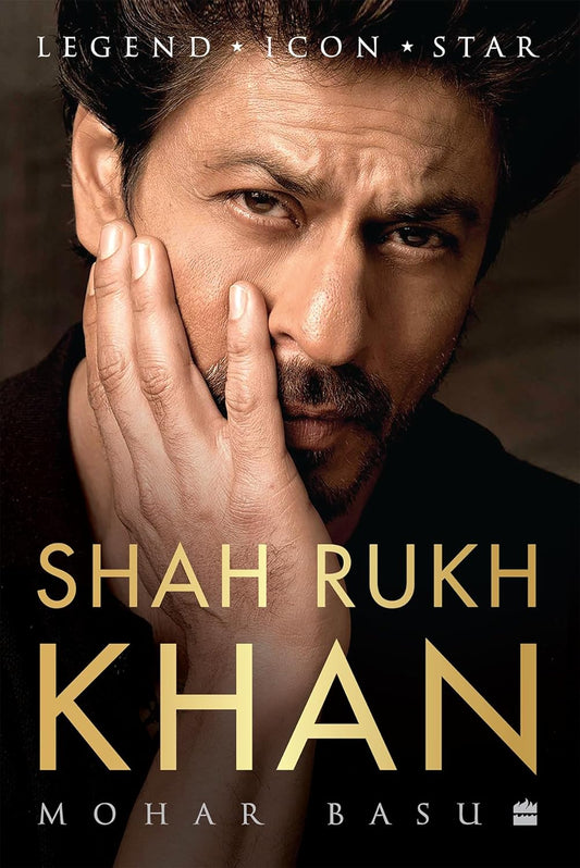 Book cover featuring a close-up of a person with text 'Legend, Icon, Star' and 'Shah Rukh Khan' on a dark background.