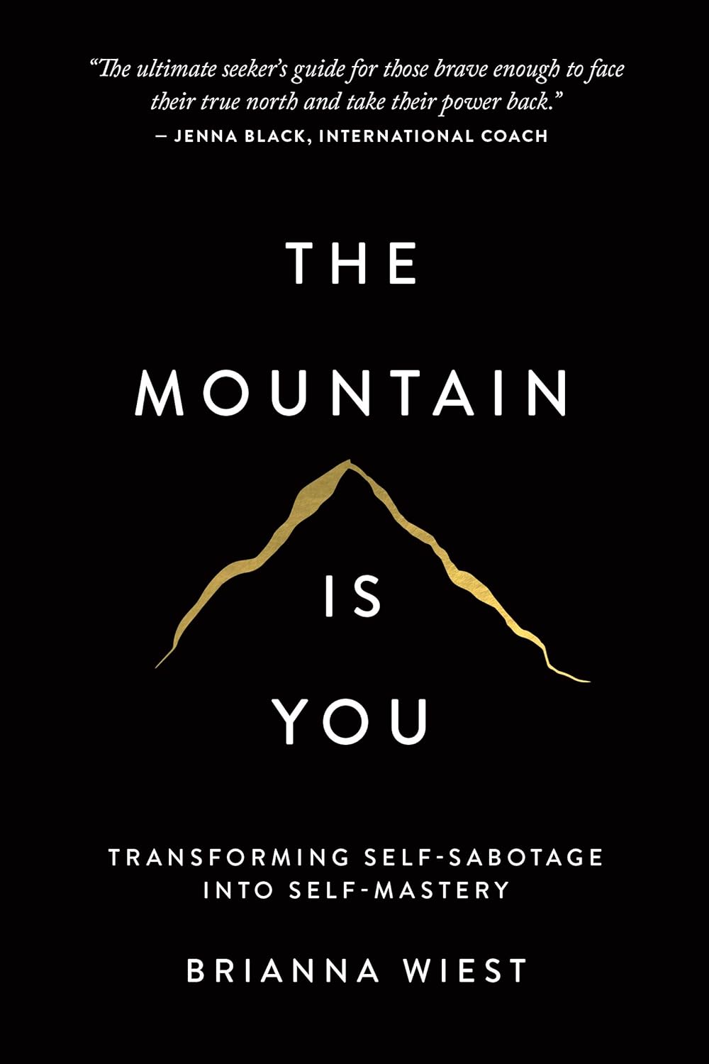 Book cover of 'The Mountain Is You' with a mountain illustration and text by Brianna Wiest on a black background.