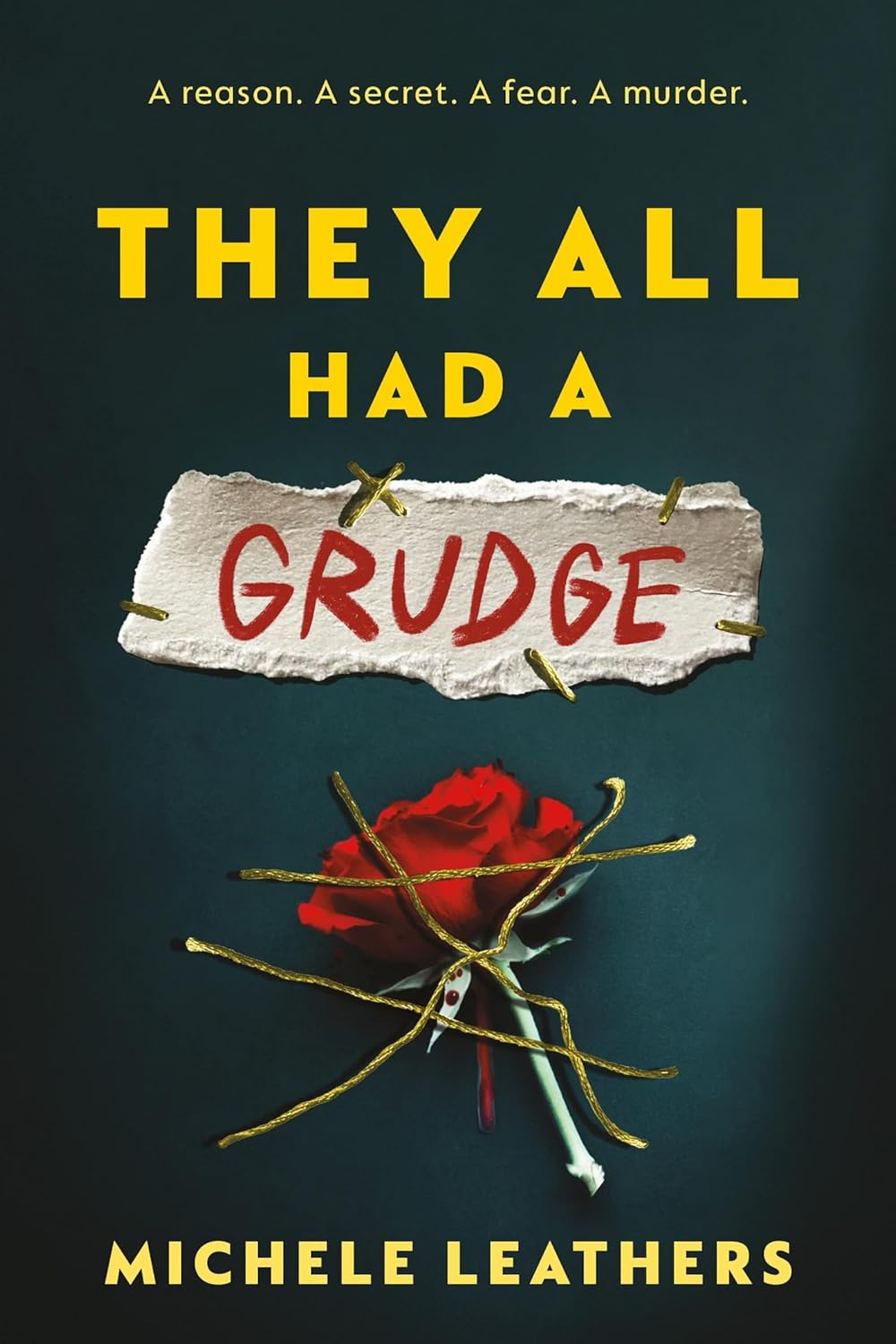 Book cover of 'They All Had a Grudge' with a red rose and torn paper on a dark background