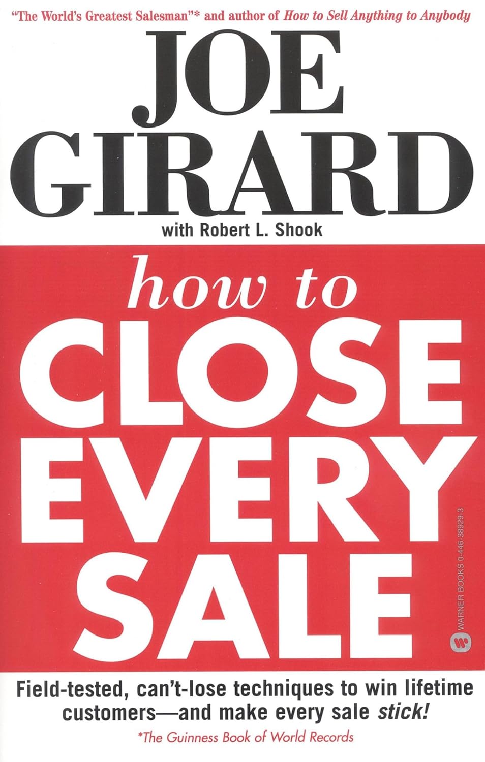 Book cover of 'How to Close Every Sale' by Joe Girard with a red and white design.