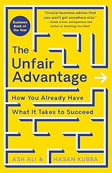 Book cover of 'The Unfair Advantage' with a yellow background and blue text.