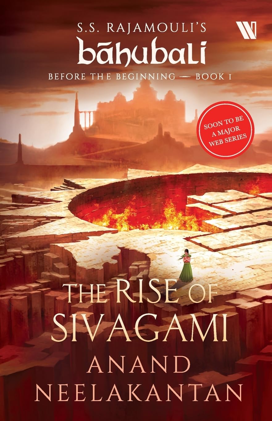 Book cover of 'The Rise of Sivagami' by Anand Neelakantan, featuring a temple and woman in a green dress.