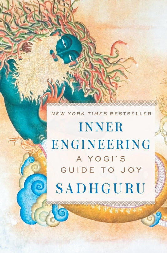 Book cover of 'Inner Engineering: A Yogi's Guide to Joy' by Sadhguru with artistic design elements.