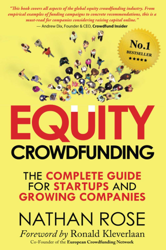 Book cover of 'Equity Crowdfunding' by Nathan Rose with a yellow background and colorful people icon.