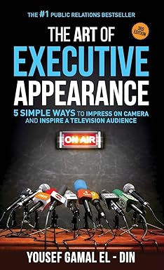 Book cover of 'The Art of Executive Appearance' with microphones and 'On-Air' sign.