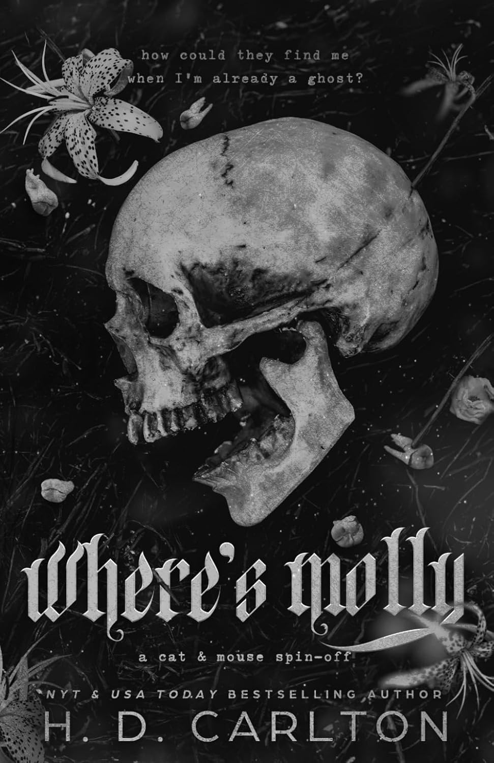 Book cover of 'Where's Molly' with a skull and flowers on a dark background