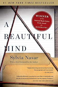Book cover of 'A Beautiful Mind' by Sylvia Nasar with a gold ribbon design.