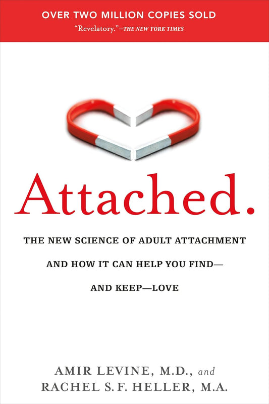 Book cover of 'Attached' with a red heart and two bars on a white background