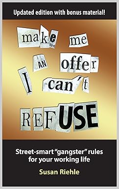 Book cover with text 'make me an offer I can't refuse' and author's name on a gradient background