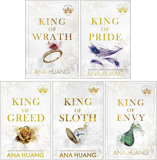 Book covers from Ana Huang’s King of Sin series, a contemporary romance collection including King of Wrath, King of Pride, King of Greed, King of Sloth, and King of Spite.