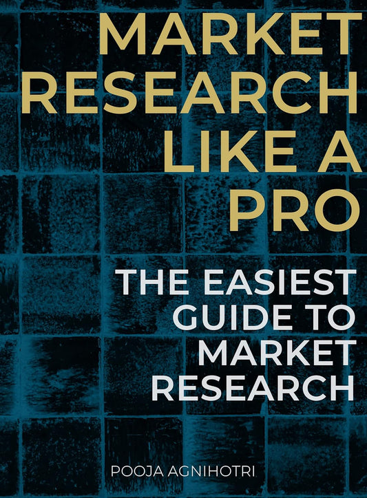 Book cover of 'Market Research Like a Pro' with gold text on a dark blue checkered background