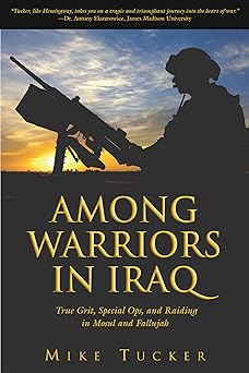 Book cover of 'Among Warriors in Iraq' with a silhouette of a soldier against a sunset sky.
