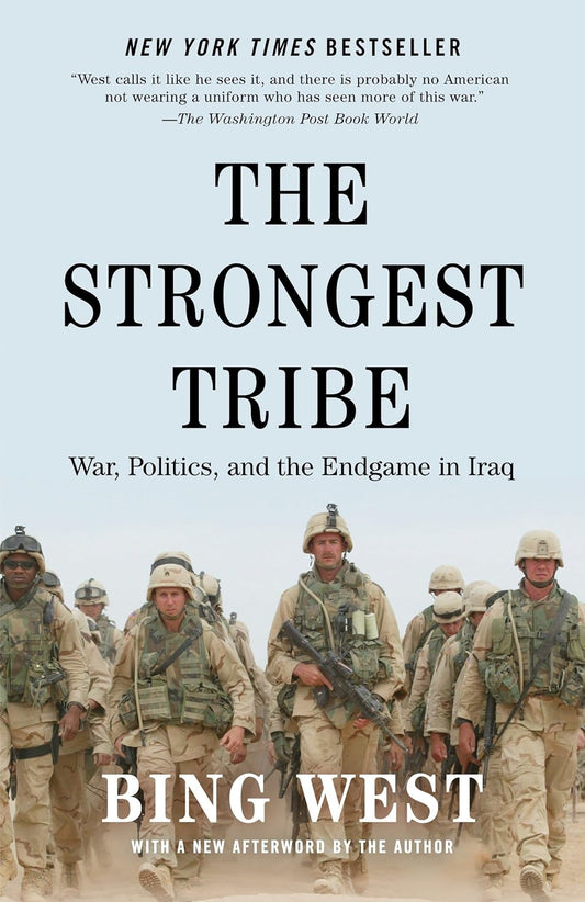 Book cover of 'The Strongest Tribe' with soldiers on a light blue background