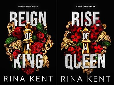 Two book covers titled 'Reign of a King' and 'Rise of a Queen' by Rina Kent