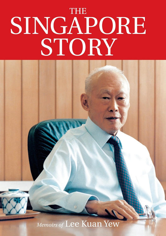 Book cover of 'The Singapore Story' with a portrait of Lee Kuan Yew.
